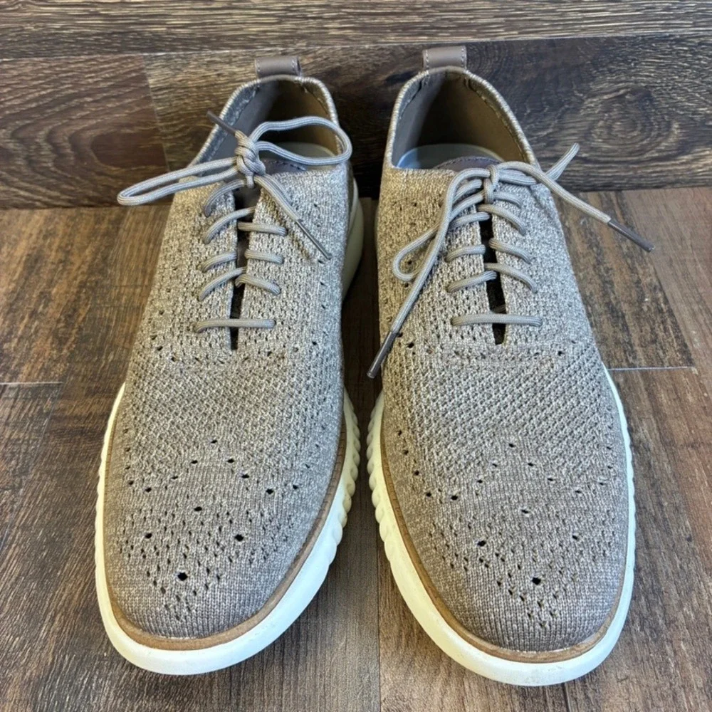 Cole Haan Zerogrand Stitchlite Oxford Mens 8M Taupe Knit Wingtip Shoes C37988